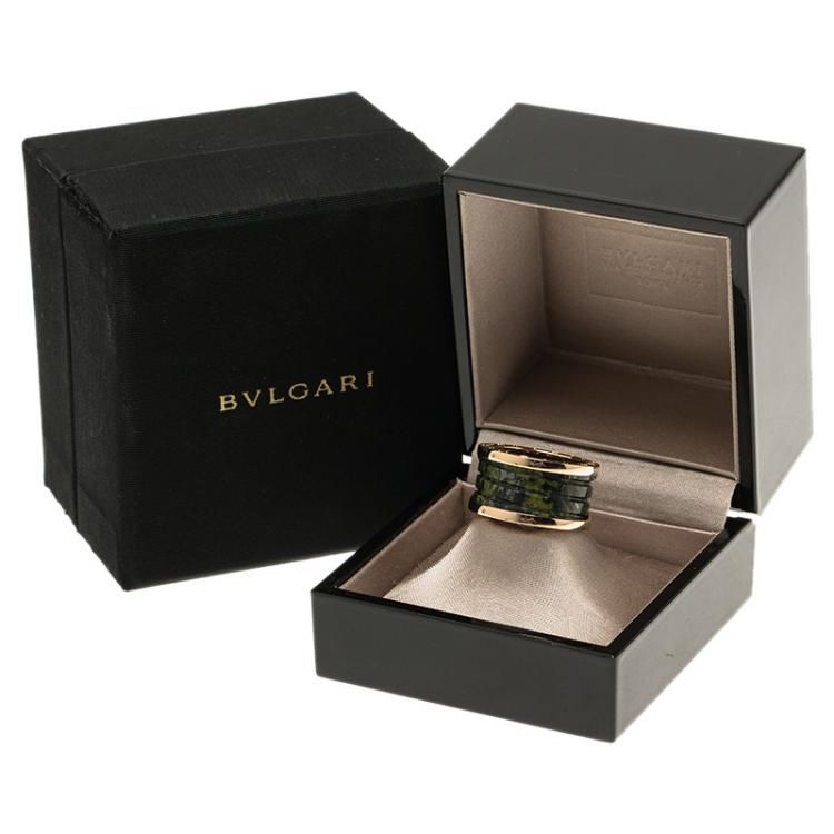 Pre Owned Bvlgari B.Zero1 Rose Gold and Green Marble Ring Size 53