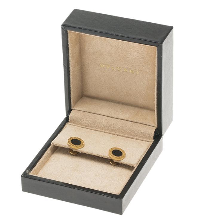 Pre Owned Bvlgari Onyx Yellow Gold Stud Earrings