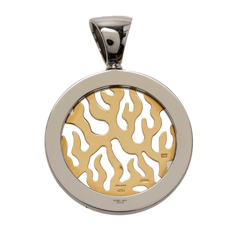 Pre Owned Bvlgari Tondo Fire Stainless Steel and Yellow Gold Medium Pendant