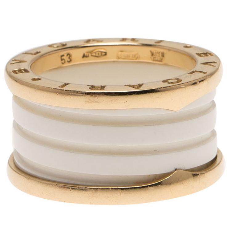 Pre Owned Bvlgari B.Zero1 4-Band White Ceramic Rose Gold Ring Size 53