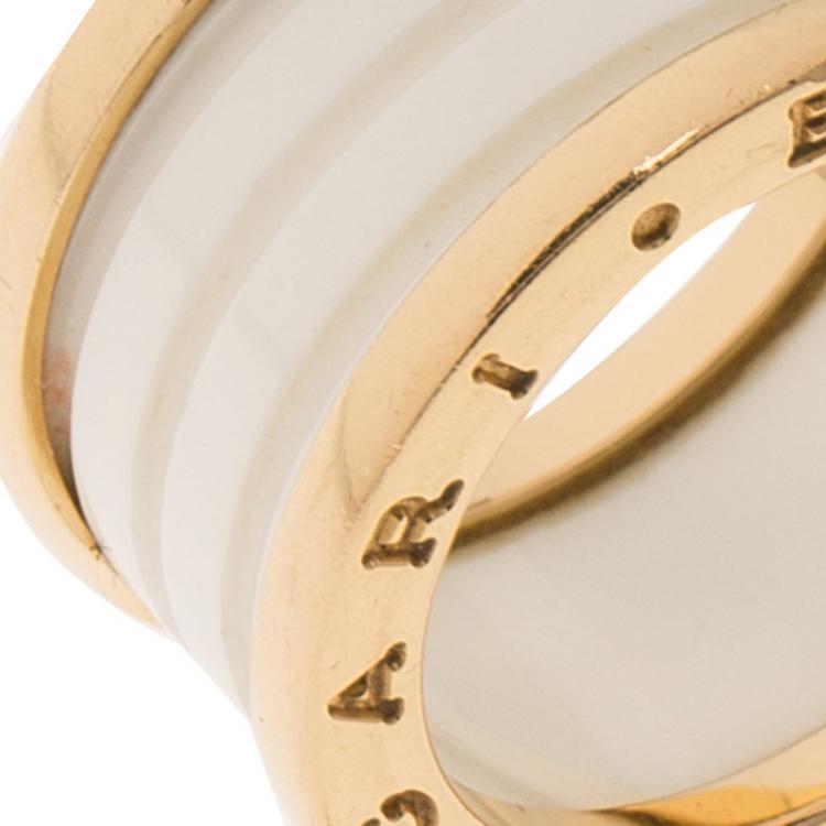 Pre Owned Bvlgari B.Zero1 4-Band White Ceramic Rose Gold Ring Size 53