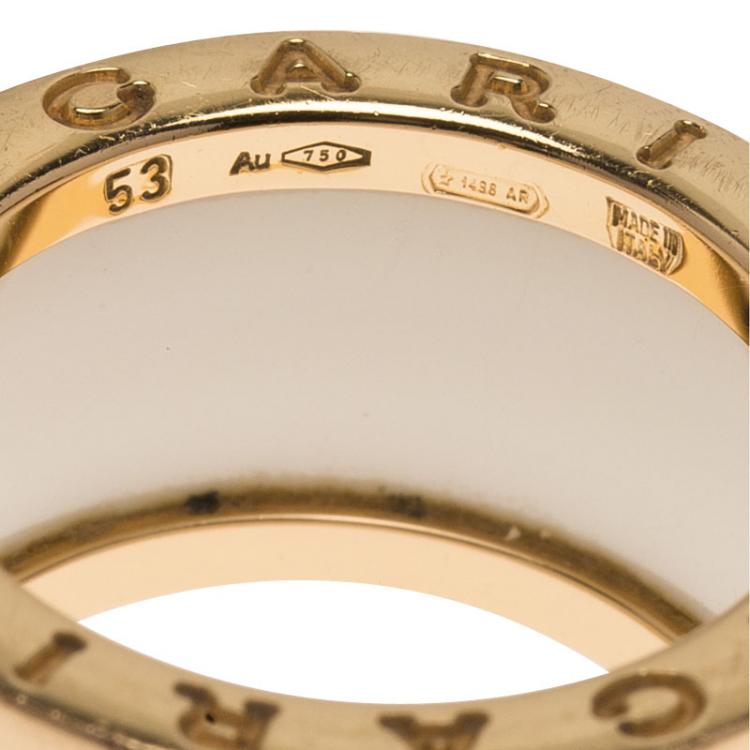 Pre Owned Bvlgari B.Zero1 4-Band White Ceramic Rose Gold Ring Size 53