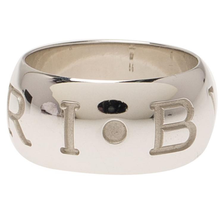 Pre Owned Bvlgari Monologo White Gold Band Ring Size 56