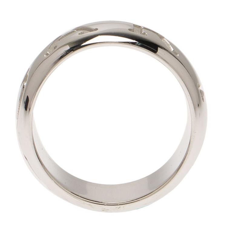 Pre Owned Bvlgari Monologo White Gold Band Ring Size 56