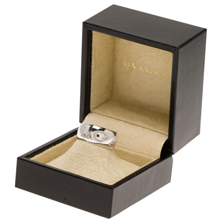 Pre Owned Bvlgari Monologo White Gold Band Ring Size 56