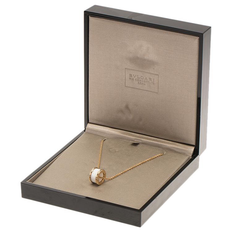 Pre Owned Bvlgari B.Zero1 White Ceramic Rose Gold Pendant Necklace