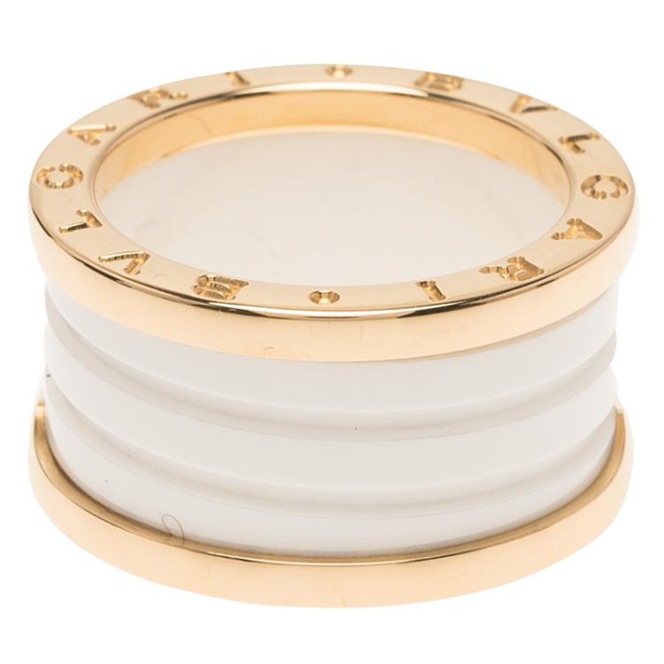 Pre Owned Bvlgari B.Zero1 White Ceramic Rose Gold Band Ring Size 54