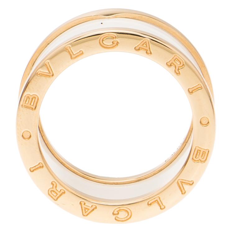 Pre Owned Bvlgari B.Zero1 White Ceramic Rose Gold Band Ring Size 54