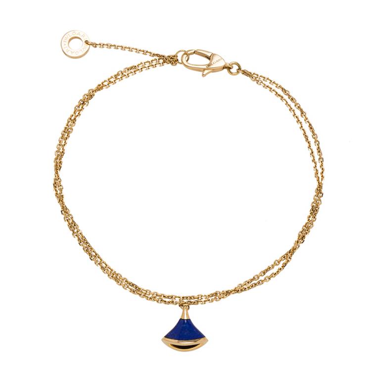 Pre Owned Bvlgari Divas' Dream Lapiz Lazuli Charm Rose Gold Chain Bracelet 18cm