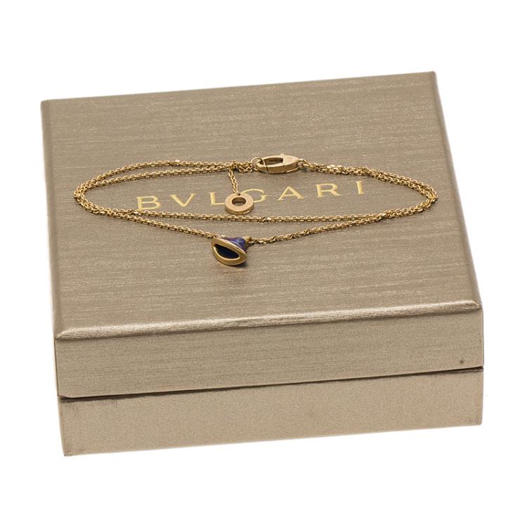 Pre Owned Bvlgari Divas' Dream Lapiz Lazuli Charm Rose Gold Chain Bracelet 18cm