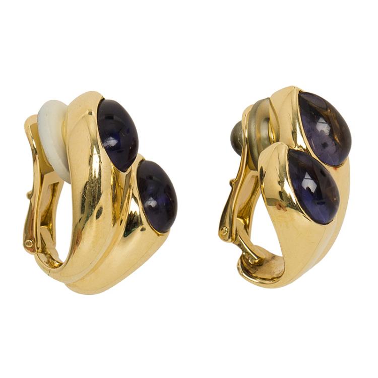 Pre Owned Bvlgari Vintage Amethyst Yellow Gold Clip-on Earrings