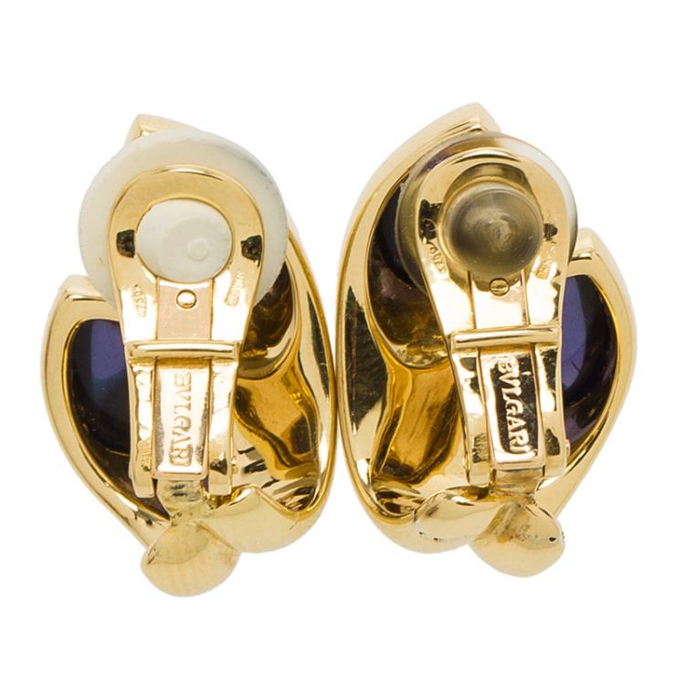 Pre Owned Bvlgari Vintage Amethyst Yellow Gold Clip-on Earrings