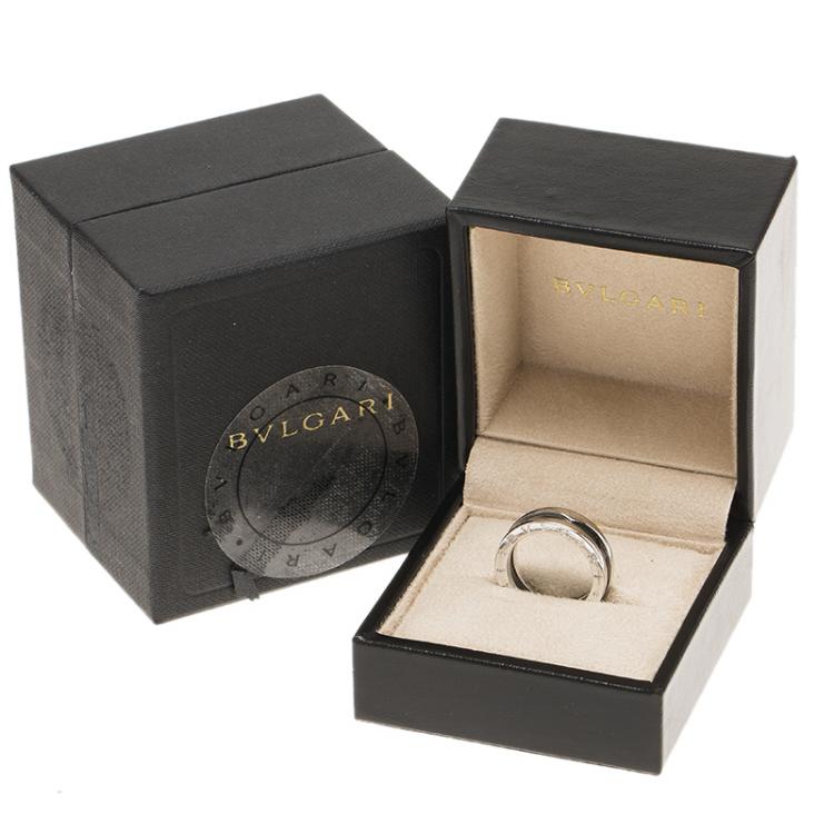 Pre Owned Bvlgari Save the Children 1-Band Black Ceramic Silver Ring Size 52