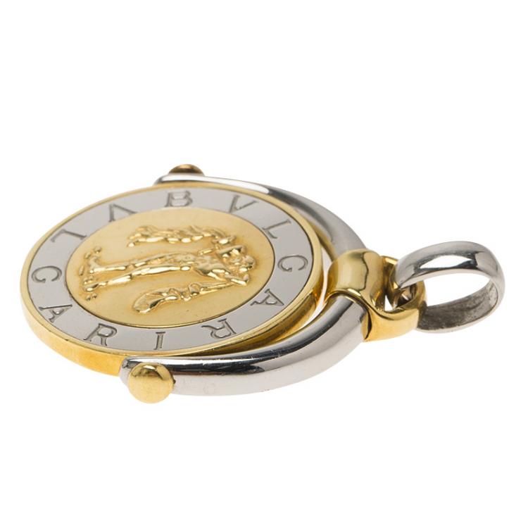 Pre Owned Bvlgari Bvlgari Stainless Steel 18k Yellow Gold Aquarius Zodiac Flip Medallion Pendant