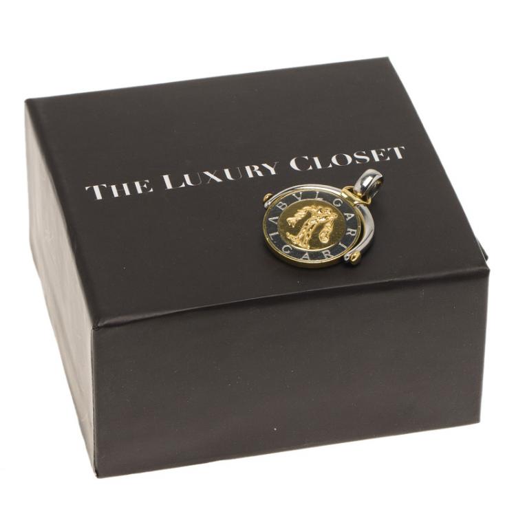 Pre Owned Bvlgari Bvlgari Stainless Steel 18k Yellow Gold Aquarius Zodiac Flip Medallion Pendant