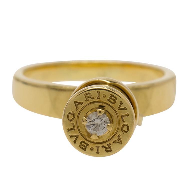 Pre Owned Bvlgari B.Zero1 Diamond Yellow Gold Dangling Ring Size 52.5