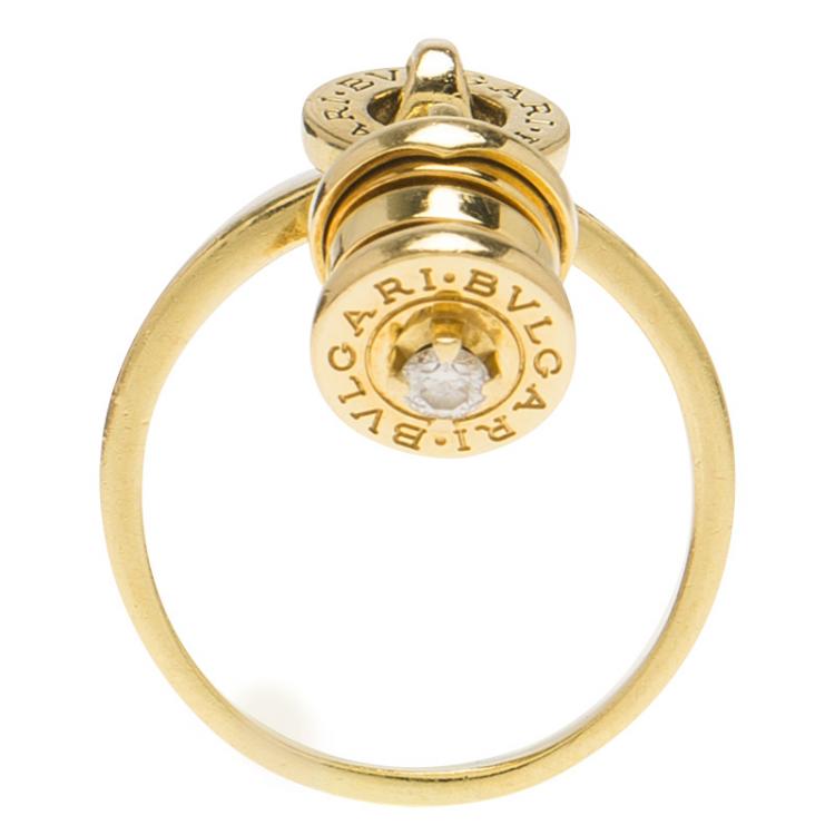 Pre Owned Bvlgari B.Zero1 Diamond Yellow Gold Dangling Ring Size 52.5