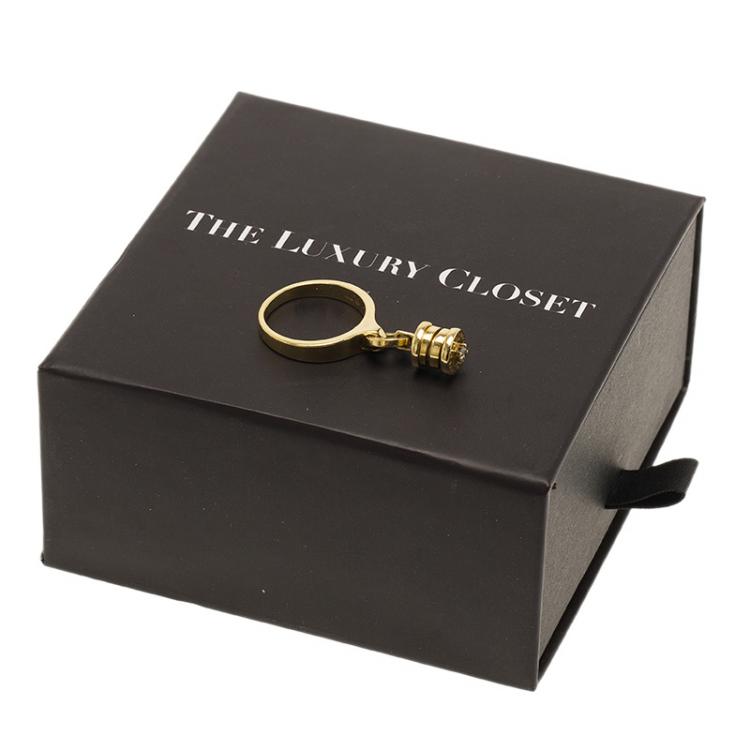 Pre Owned Bvlgari B.Zero1 Diamond Yellow Gold Dangling Ring Size 52.5