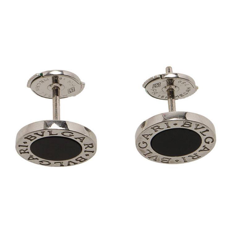 Pre Owned Bvlgari Bvlgari Onyx White Gold Stud Earrings