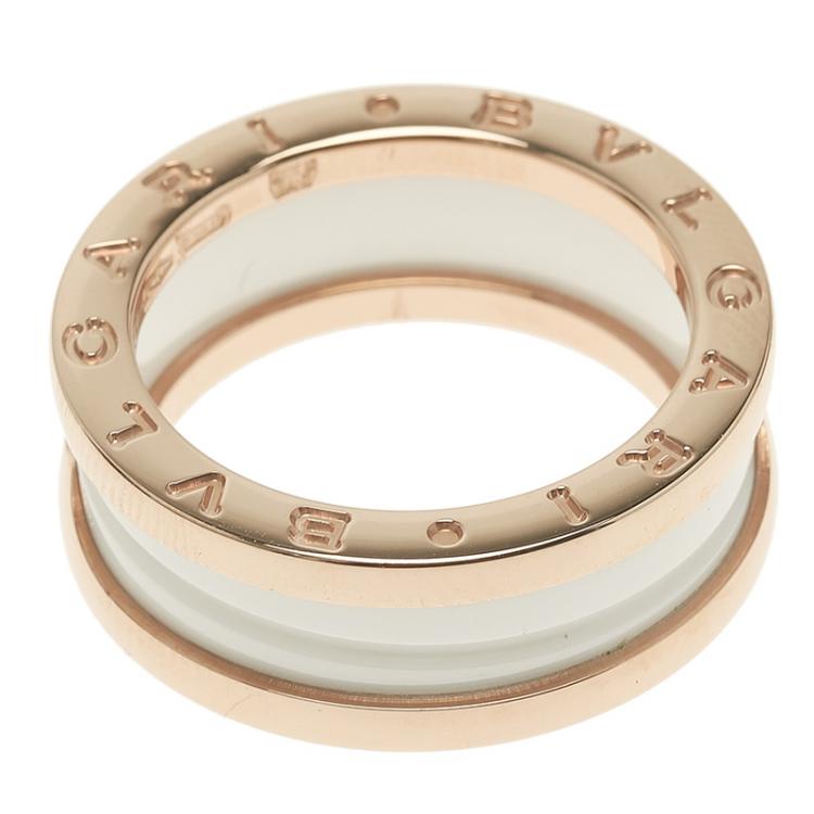 Bvlgari B.Zero1 White Ceramic Rose Gold Band Ring Size 55 Bvlgari