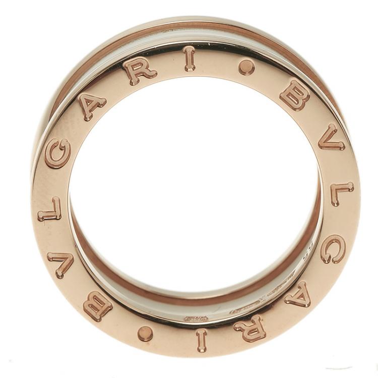 Pre Owned Bvlgari B.Zero1 White Ceramic Rose Gold Band Ring Size 55