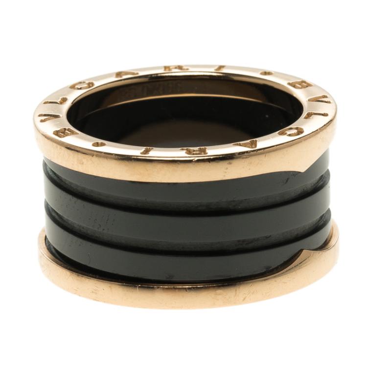 Pre Owned Bvlgari B.Zero1 4-Band Black Ceramic Rose Gold Ring Size 55