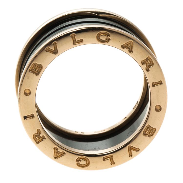 Pre Owned Bvlgari B.Zero1 4-Band Black Ceramic Rose Gold Ring Size 55