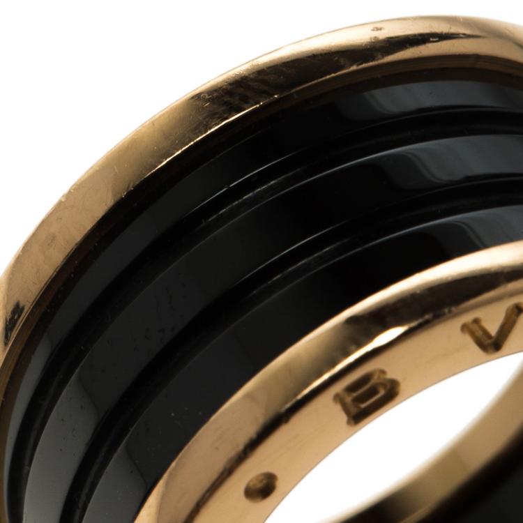 Pre Owned Bvlgari B.Zero1 4-Band Black Ceramic Rose Gold Ring Size 55