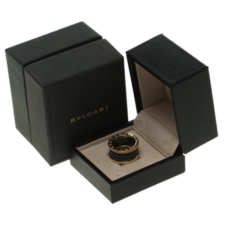 Pre Owned Bvlgari B.Zero1 4-Band Black Ceramic Rose Gold Ring Size 55