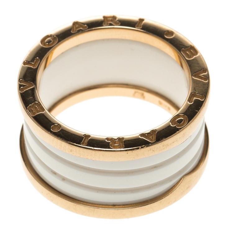 Pre Owned Bvlgari B.Zero1 4-Band White Ceramic Rose Gold Ring Size 55