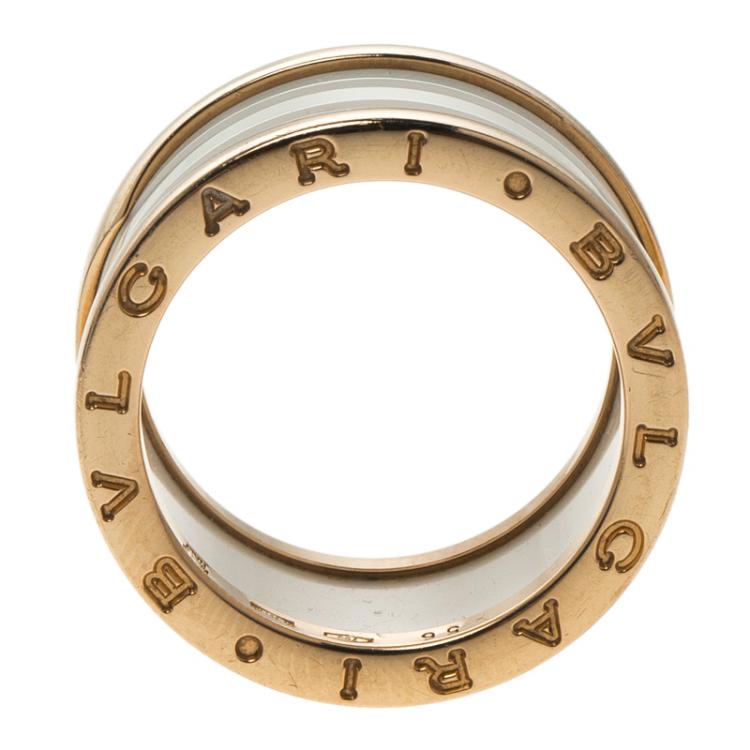 Pre Owned Bvlgari B.Zero1 4-Band White Ceramic Rose Gold Ring Size 55