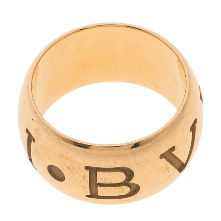 Pre Owned Bvlgari Monologo 18k Rose Gold Band Ring Size 52