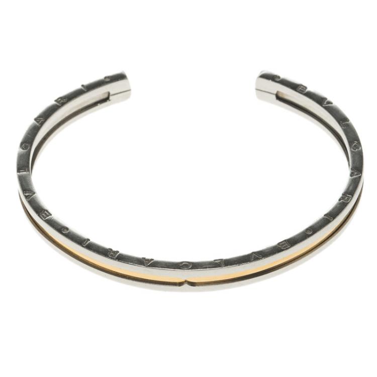 Pre Owned Bvlgari B.Zero1 18k Rose Gold & Steel Open Cuff Bracelet 15cm