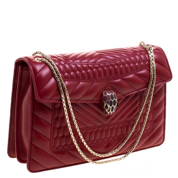 Pre Owned Bvlgari Red Quilted Scaglie Leather Medium Serpenti Forever Shoulder Bag