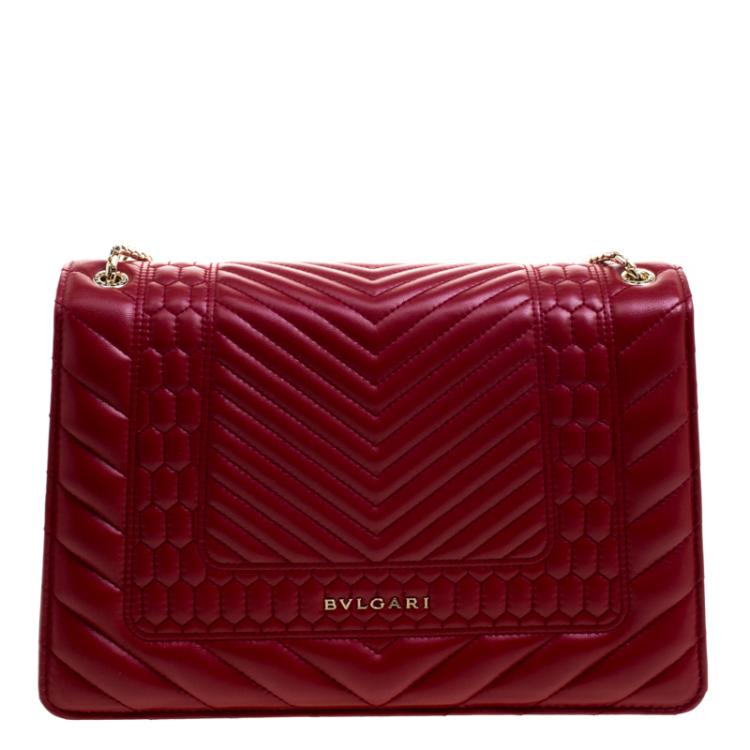 Pre Owned Bvlgari Red Quilted Scaglie Leather Medium Serpenti Forever Shoulder Bag