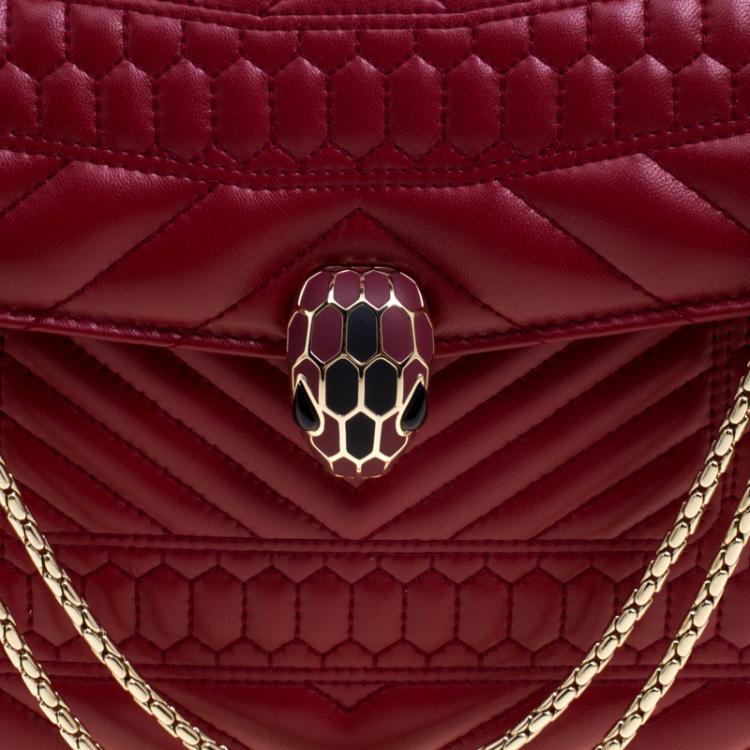 Pre Owned Bvlgari Red Quilted Scaglie Leather Medium Serpenti Forever Shoulder Bag