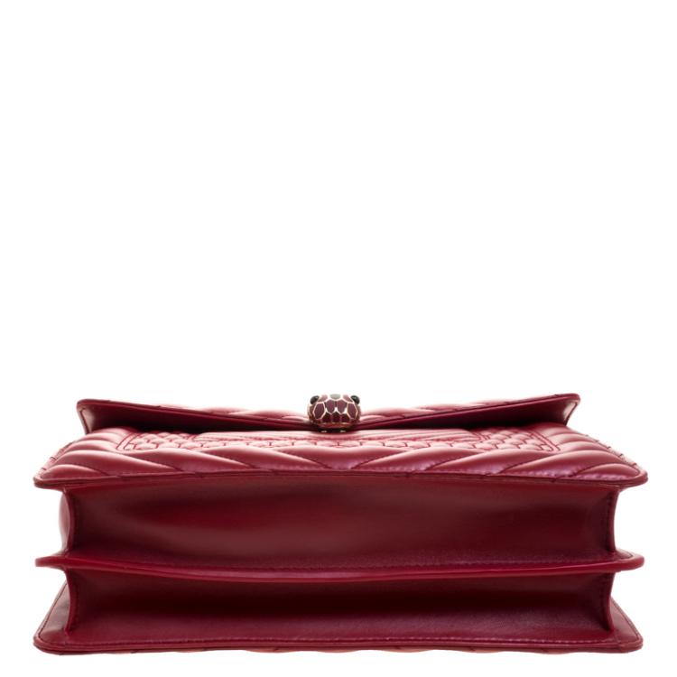 Pre Owned Bvlgari Red Quilted Scaglie Leather Medium Serpenti Forever Shoulder Bag