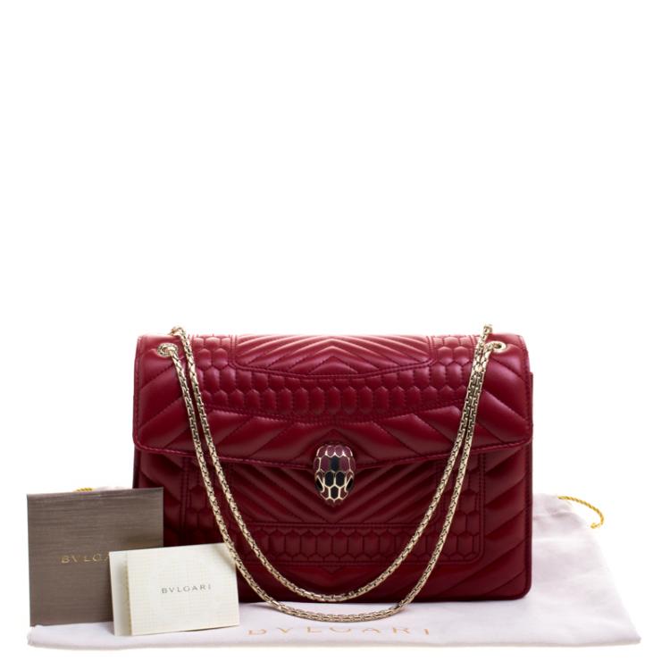 Pre Owned Bvlgari Red Quilted Scaglie Leather Medium Serpenti Forever Shoulder Bag