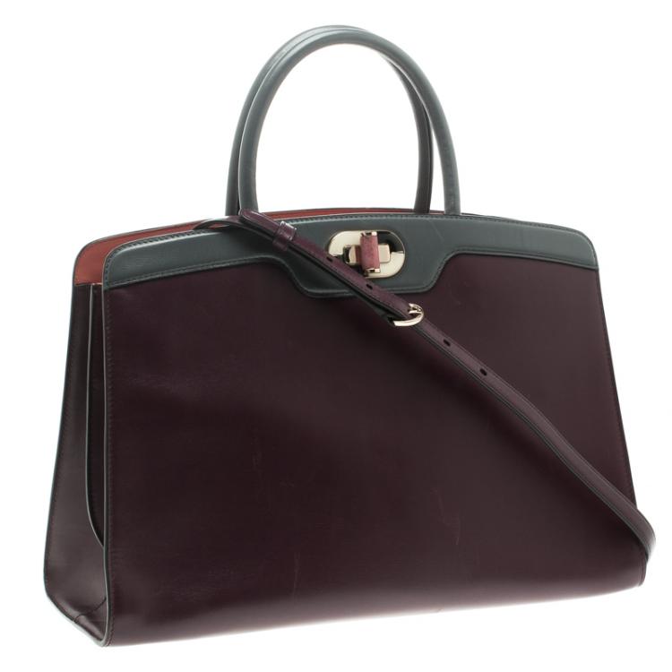 Pre Owned Bvlgari Purple Leather Medium Icona Tote