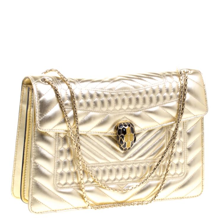 Pre Owned Bvlgari Gold Quilted Scaglie Leather Medium Serpenti Forever Shoulder Bag