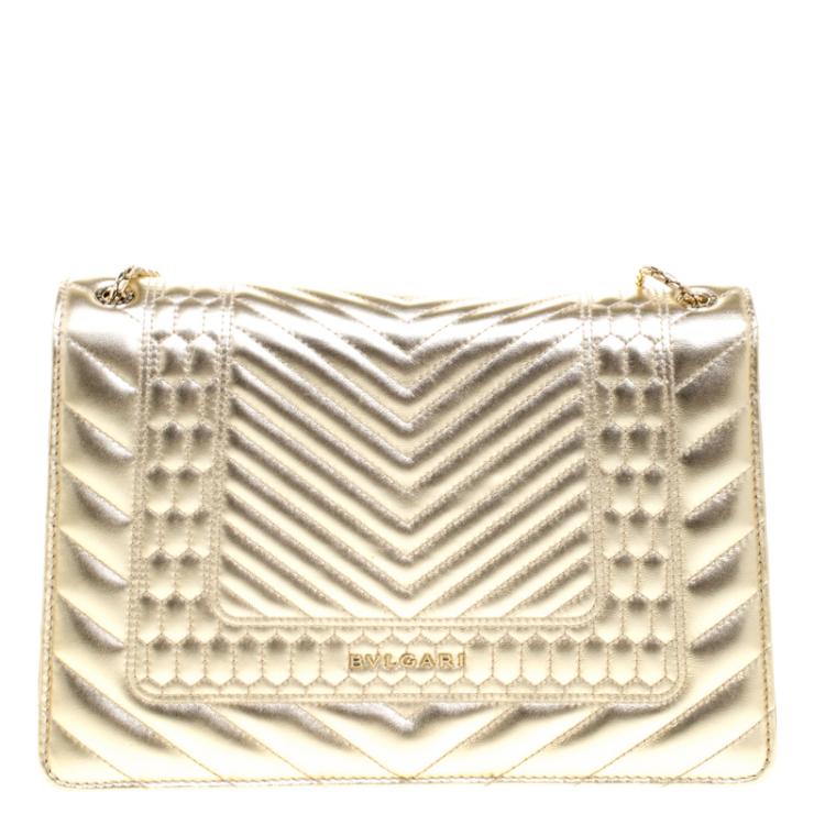 Pre Owned Bvlgari Gold Quilted Scaglie Leather Medium Serpenti Forever Shoulder Bag