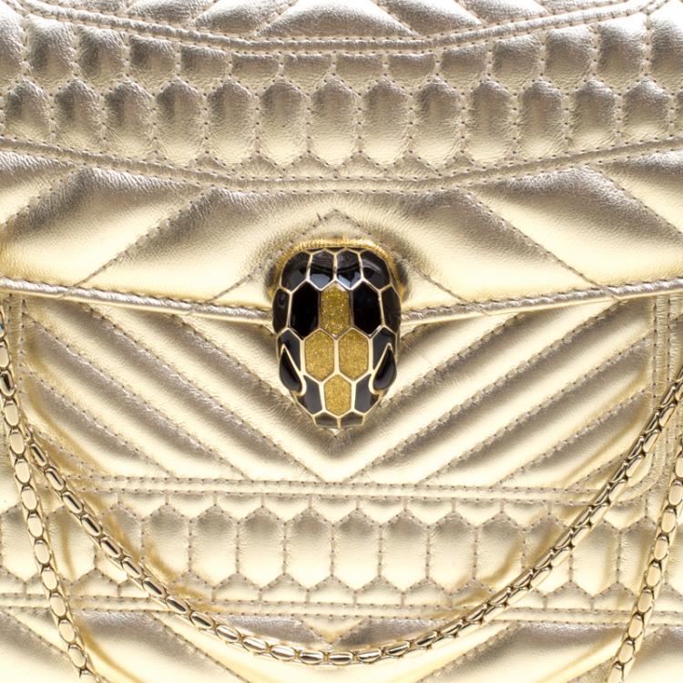 Pre Owned Bvlgari Gold Quilted Scaglie Leather Medium Serpenti Forever Shoulder Bag