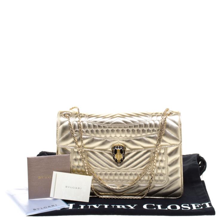Pre Owned Bvlgari Gold Quilted Scaglie Leather Medium Serpenti Forever Shoulder Bag