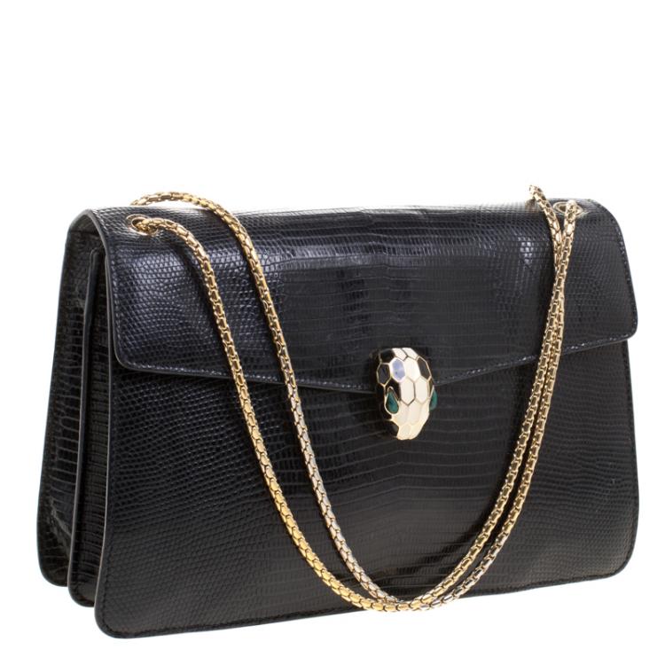 Pre Owned Bvlgari Black Lizard Skin Serpenti Forever Shoulder Bag