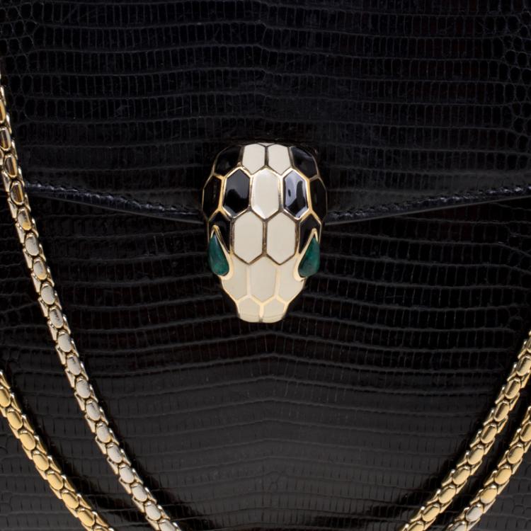 Pre Owned Bvlgari Black Lizard Skin Serpenti Forever Shoulder Bag
