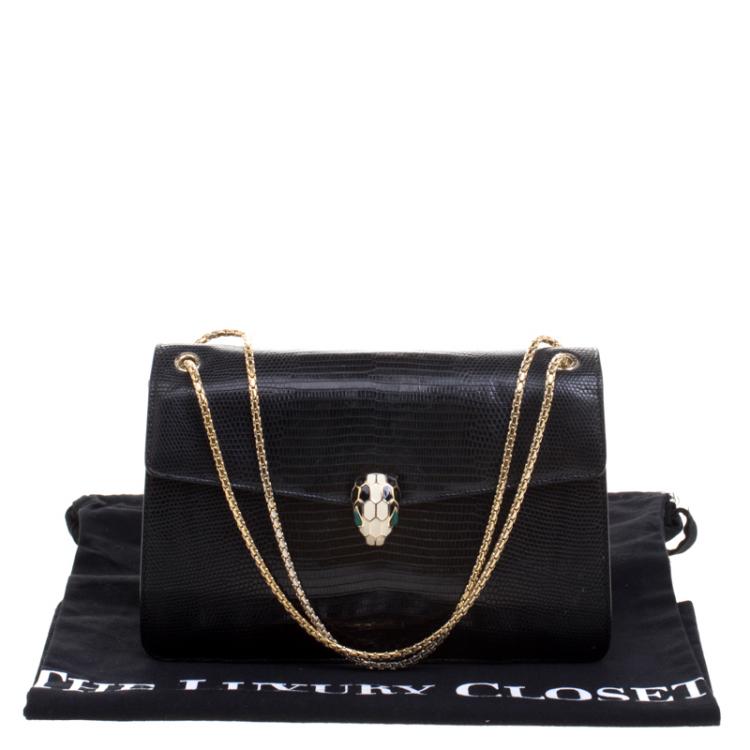 Pre Owned Bvlgari Black Lizard Skin Serpenti Forever Shoulder Bag