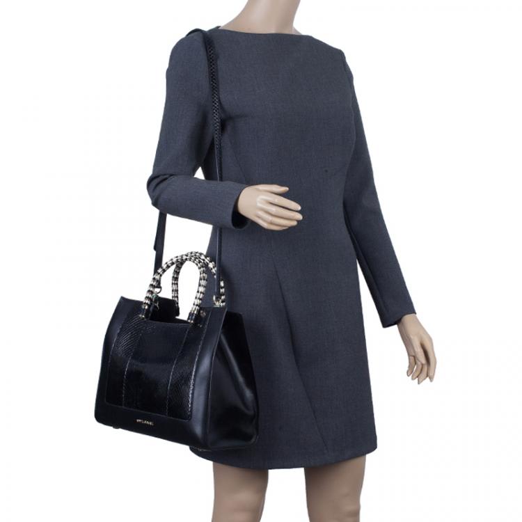 Pre Owned Bvlgari Black Python Medium Serpenti Tote Bag