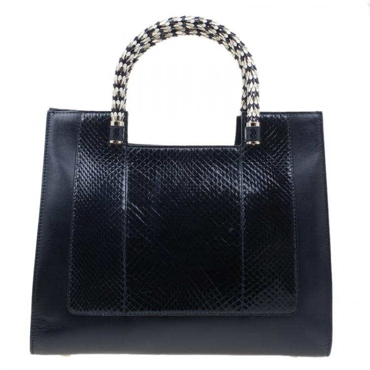 Pre Owned Bvlgari Black Python Medium Serpenti Tote Bag