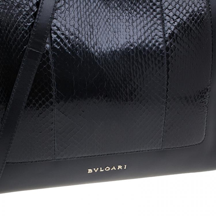Pre Owned Bvlgari Black Python Medium Serpenti Tote Bag