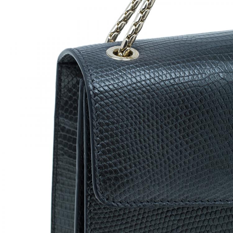 Pre Owned Bvlgari Metallic Lizard Skin Medium Serpenti Flap Shoulder Bag